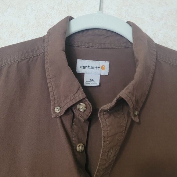 Brown Carhartt Shirt Mens Long Sleeve Size XL - Picture 1 of 15
